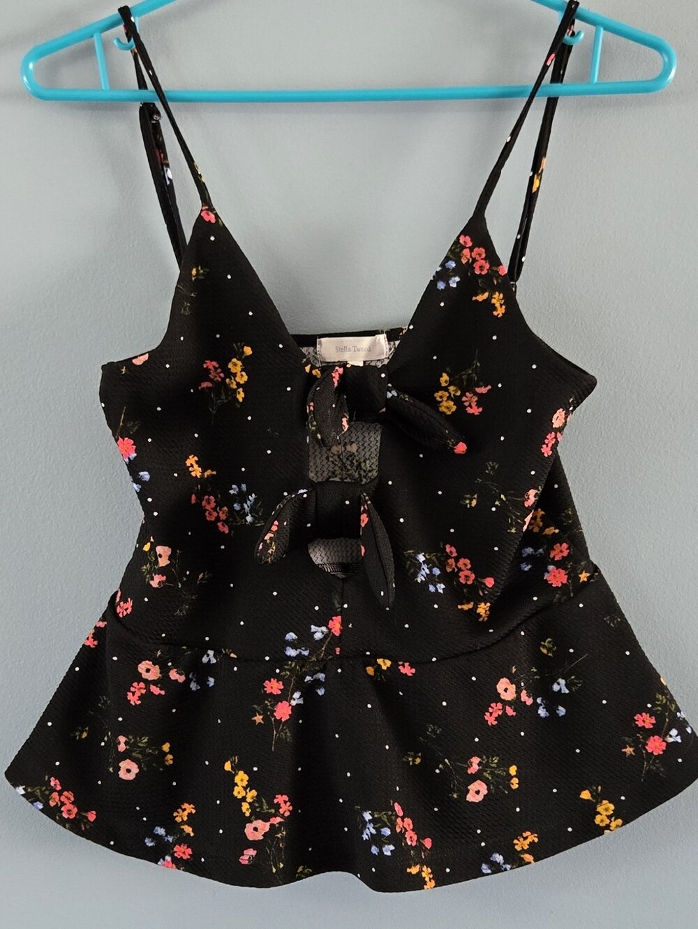 Floral Tie-Front Peplum Tweed Cami Top